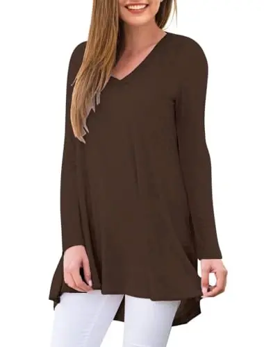 AWULIFFAN Women's Fall Long Sleeve V-Neck T-Shirt Sleepwear Tunic Tops Blouse Shirts - 8