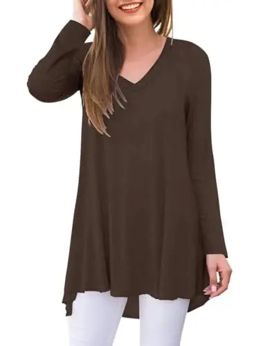 AWULIFFAN Women's Fall Long Sleeve V-Neck T-Shirt Sleepwear Tunic Tops Blouse Shirts - MODAZONE