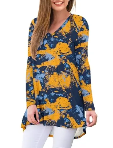 AWULIFFAN Women's Fall Long Sleeve V-Neck T-Shirt Sleepwear Tunic Tops Blouse Shirts - 2