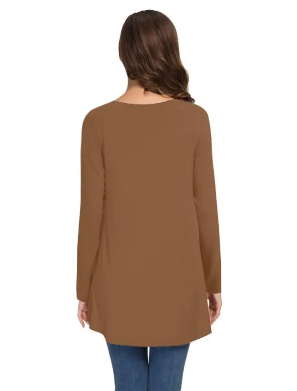 AWULIFFAN Women's Fall Long Sleeve V-Neck T-Shirt Sleepwear Tunic Tops Blouse Shirts - 9