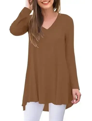 AWULIFFAN Women's Fall Long Sleeve V-Neck T-Shirt Sleepwear Tunic Tops Blouse Shirts - MODAZONE