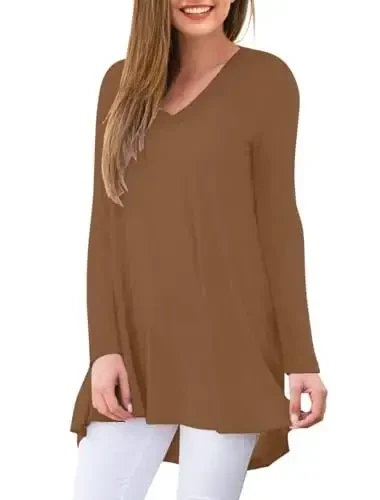 AWULIFFAN Women's Fall Long Sleeve V-Neck T-Shirt Sleepwear Tunic Tops Blouse Shirts - 2