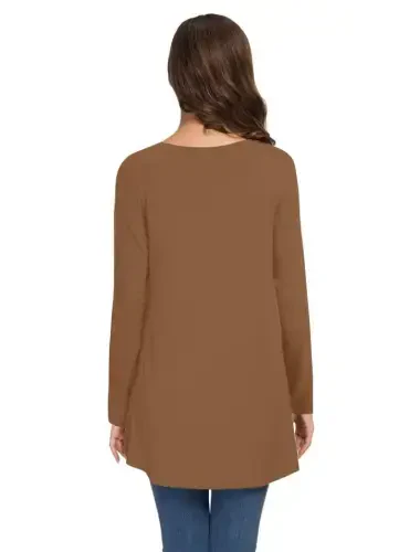 AWULIFFAN Women's Fall Long Sleeve V-Neck T-Shirt Sleepwear Tunic Tops Blouse Shirts - 3