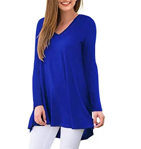 AWULIFFAN Women's Fall Long Sleeve V-Neck T-Shirt Sleepwear Tunic Tops Blouse Shirts - MODAZONE (1)