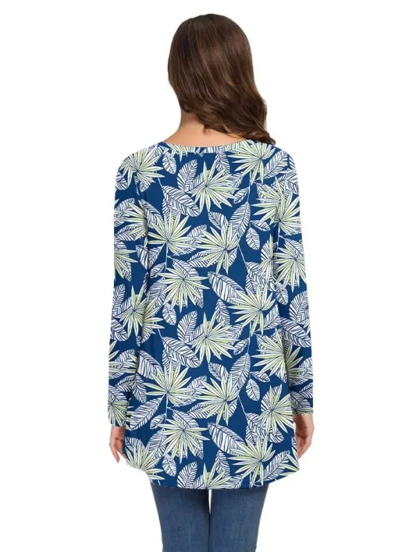 AWULIFFAN Women's Fall Long Sleeve V-Neck T-Shirt Sleepwear Tunic Tops Blouse Shirts - 9