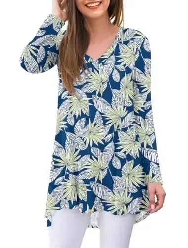 AWULIFFAN Women's Fall Long Sleeve V-Neck T-Shirt Sleepwear Tunic Tops Blouse Shirts - 1