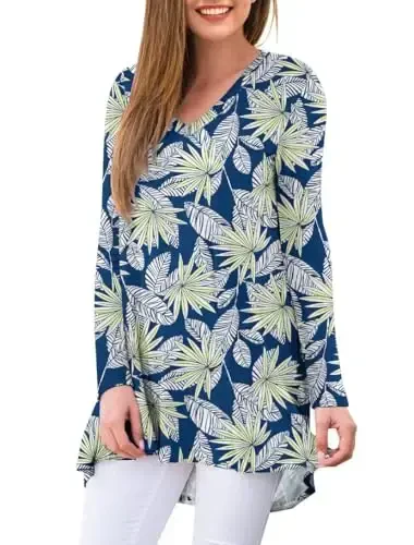 AWULIFFAN Women's Fall Long Sleeve V-Neck T-Shirt Sleepwear Tunic Tops Blouse Shirts - 2