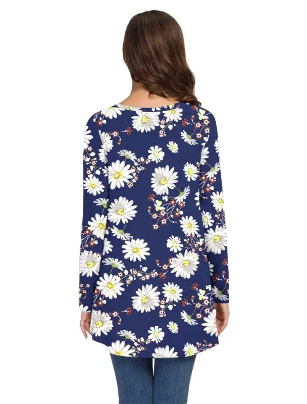 AWULIFFAN Women's Fall Long Sleeve V-Neck T-Shirt Sleepwear Tunic Tops Blouse Shirts - 9