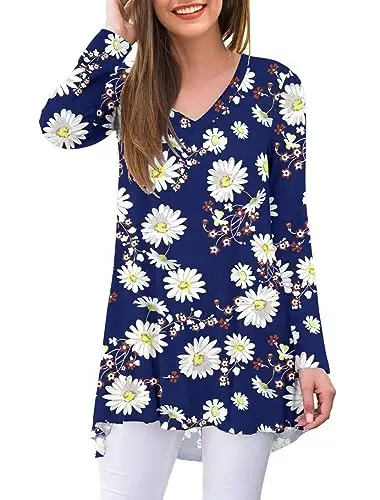 AWULIFFAN Women's Fall Long Sleeve V-Neck T-Shirt Sleepwear Tunic Tops Blouse Shirts - MODAZONE