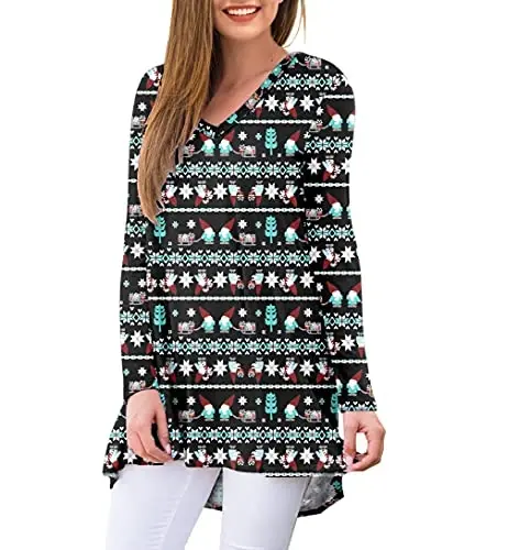 AWULIFFAN Women's Fall Long Sleeve V-Neck T-Shirt Sleepwear Tunic Tops Blouse Shirts - 2