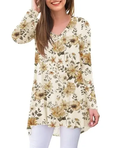 AWULIFFAN Women's Fall Long Sleeve V-Neck T-Shirt Sleepwear Tunic Tops Blouse Shirts - 7