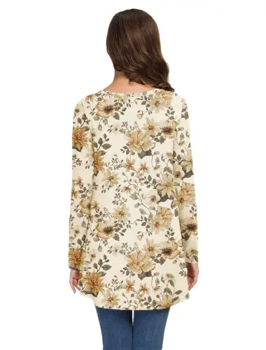 AWULIFFAN Women's Fall Long Sleeve V-Neck T-Shirt Sleepwear Tunic Tops Blouse Shirts - 9