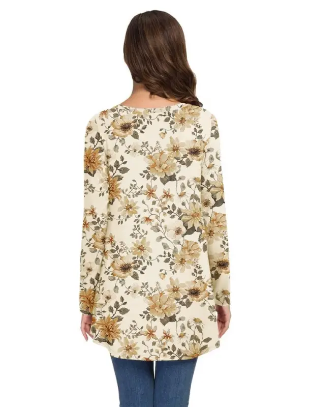 AWULIFFAN Women's Fall Long Sleeve V-Neck T-Shirt Sleepwear Tunic Tops Blouse Shirts - 9