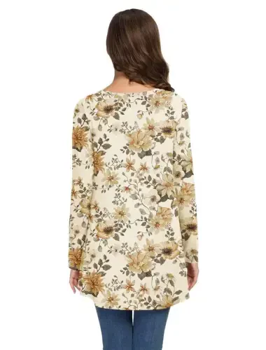 AWULIFFAN Women's Fall Long Sleeve V-Neck T-Shirt Sleepwear Tunic Tops Blouse Shirts - 3