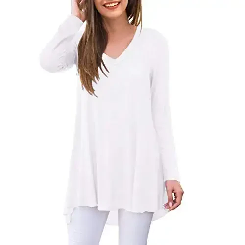 AWULIFFAN Women's Fall Long Sleeve V-Neck T-Shirt Sleepwear Tunic Tops Blouse Shirts - 1