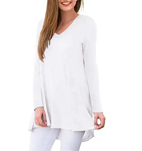 AWULIFFAN Women's Fall Long Sleeve V-Neck T-Shirt Sleepwear Tunic Tops Blouse Shirts - 2