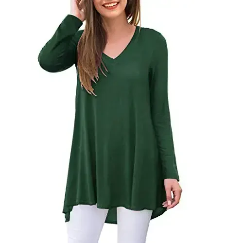 AWULIFFAN Women's Fall Long Sleeve V-Neck T-Shirt Sleepwear Tunic Tops Blouse Shirts - 1
