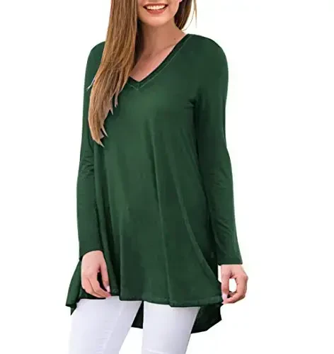 AWULIFFAN Women's Fall Long Sleeve V-Neck T-Shirt Sleepwear Tunic Tops Blouse Shirts - MODAZONE (1)