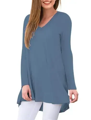 AWULIFFAN Women's Fall Long Sleeve V-Neck T-Shirt Sleepwear Tunic Tops Blouse Shirts - 2