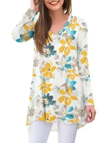 AWULIFFAN Women's Fall Long Sleeve V-Neck T-Shirt Sleepwear Tunic Tops Blouse Shirts - 1