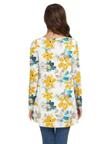 AWULIFFAN Women's Fall Long Sleeve V-Neck T-Shirt Sleepwear Tunic Tops Blouse Shirts - 3