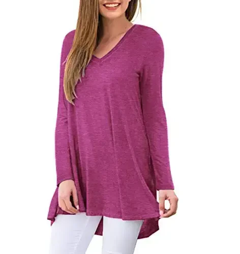 AWULIFFAN Women's Fall Long Sleeve V-Neck T-Shirt Sleepwear Tunic Tops Blouse Shirts - 2