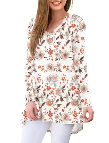 AWULIFFAN Women's Fall Long Sleeve V-Neck T-Shirt Sleepwear Tunic Tops Blouse Shirts - 2