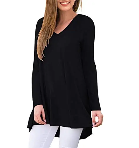 AWULIFFAN Women's Fall Long Sleeve V-Neck T-Shirt Sleepwear Tunic Tops Blouse Shirts - AWULIFFAN (1)