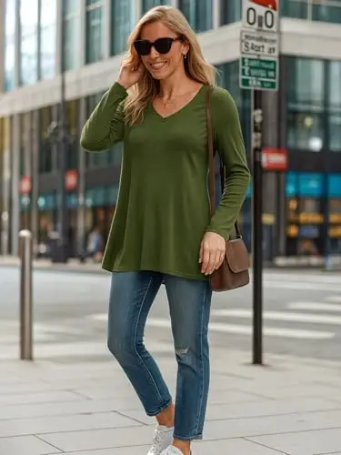 AWULIFFAN Women's Fall Long Sleeve V-Neck T-Shirt Sleepwear Tunic Tops Blouse Shirts - 10