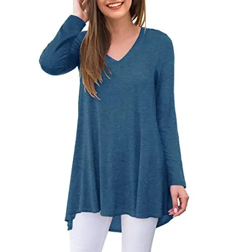 AWULIFFAN Women's Fall Long Sleeve V-Neck T-Shirt Sleepwear Tunic Tops Blouse Shirts - AWULIFFAN