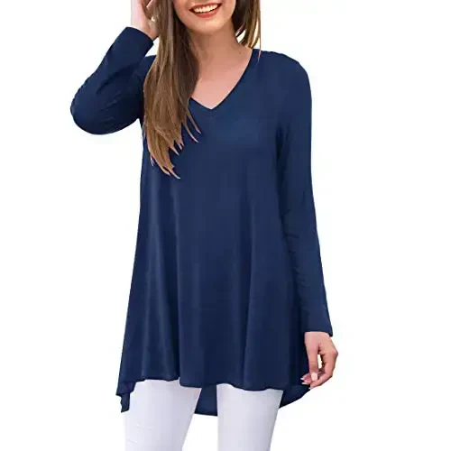AWULIFFAN Women's Fall Long Sleeve V-Neck T-Shirt Sleepwear Tunic Tops Blouse Shirts - MODAZONE