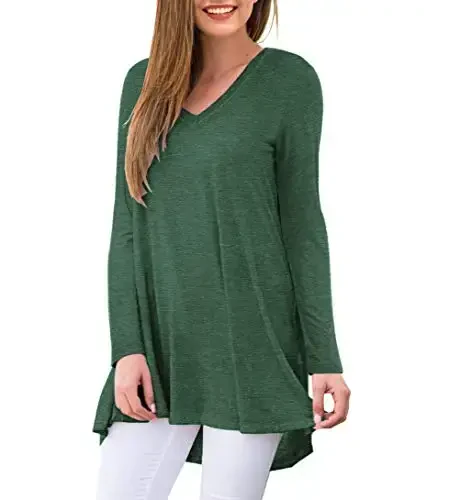 AWULIFFAN Women's Fall Long Sleeve V-Neck T-Shirt Sleepwear Tunic Tops Blouse Shirts - 2