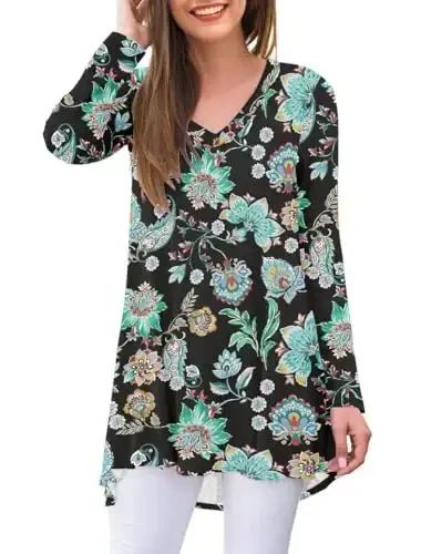 AWULIFFAN Women's Fall Long Sleeve V-Neck T-Shirt Sleepwear Tunic Tops Blouse Shirts - 1
