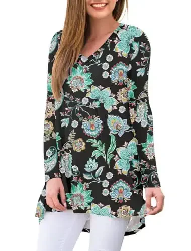 AWULIFFAN Women's Fall Long Sleeve V-Neck T-Shirt Sleepwear Tunic Tops Blouse Shirts - 2