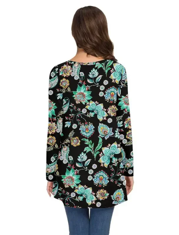 AWULIFFAN Women's Fall Long Sleeve V-Neck T-Shirt Sleepwear Tunic Tops Blouse Shirts - 3