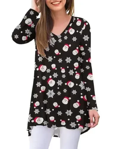 AWULIFFAN Women's Fall Long Sleeve V-Neck T-Shirt Sleepwear Tunic Tops Blouse Shirts - 1