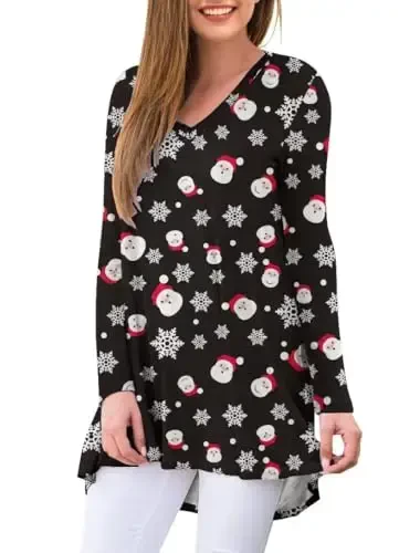 AWULIFFAN Women's Fall Long Sleeve V-Neck T-Shirt Sleepwear Tunic Tops Blouse Shirts - 2