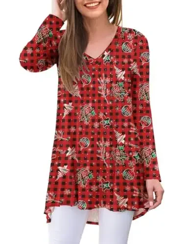 AWULIFFAN Women's Fall Long Sleeve V-Neck T-Shirt Sleepwear Tunic Tops Blouse Shirts 