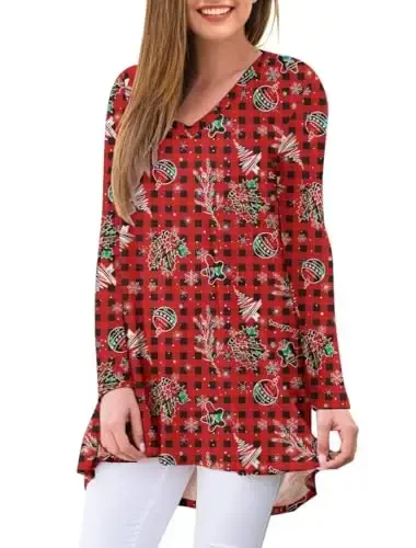 AWULIFFAN Women's Fall Long Sleeve V-Neck T-Shirt Sleepwear Tunic Tops Blouse Shirts - MODAZONE (1)