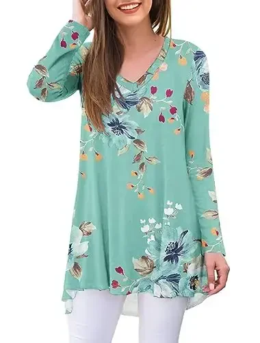 AWULIFFAN Women's Fall Long Sleeve V-Neck T-Shirt Sleepwear Tunic Tops Blouse Shirts - MODAZONE