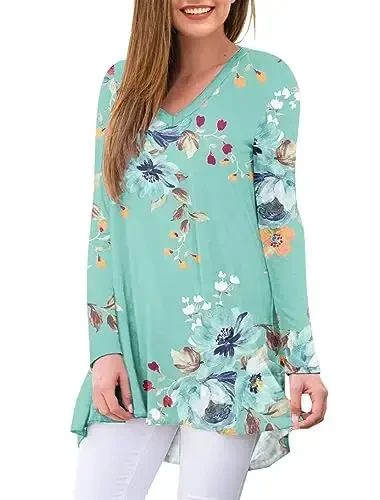 AWULIFFAN Women's Fall Long Sleeve V-Neck T-Shirt Sleepwear Tunic Tops Blouse Shirts - MODAZONE (1)