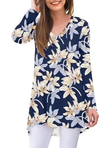 AWULIFFAN Women's Fall Long Sleeve V-Neck T-Shirt Sleepwear Tunic Tops Blouse Shirts - 7