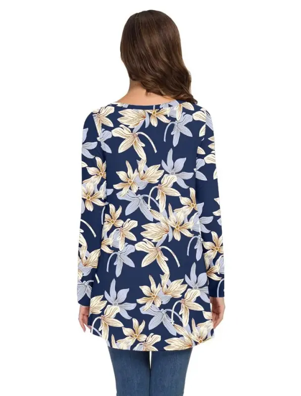 AWULIFFAN Women's Fall Long Sleeve V-Neck T-Shirt Sleepwear Tunic Tops Blouse Shirts - 9