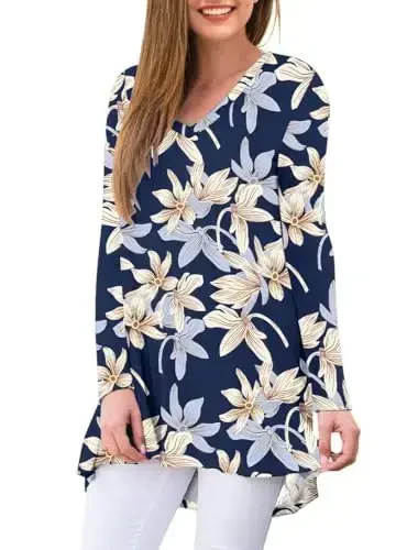 AWULIFFAN Women's Fall Long Sleeve V-Neck T-Shirt Sleepwear Tunic Tops Blouse Shirts - 2