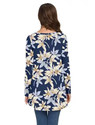 AWULIFFAN Women's Fall Long Sleeve V-Neck T-Shirt Sleepwear Tunic Tops Blouse Shirts - 3