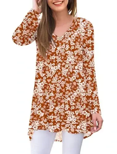 AWULIFFAN Women's Fall Long Sleeve V-Neck T-Shirt Sleepwear Tunic Tops Blouse Shirts - MODAZONE