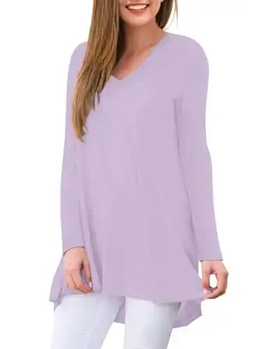 AWULIFFAN Women's Fall Long Sleeve V-Neck T-Shirt Sleepwear Tunic Tops Blouse Shirts - 2