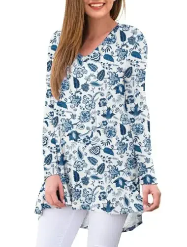 AWULIFFAN Women's Fall Long Sleeve V-Neck T-Shirt Sleepwear Tunic Tops Blouse Shirts - 2