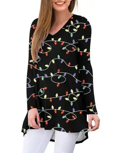 AWULIFFAN Women's Fall Long Sleeve V-Neck T-Shirt Sleepwear Tunic Tops Blouse Shirts - 2