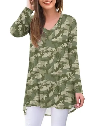 AWULIFFAN Women's Fall Long Sleeve V-Neck T-Shirt Sleepwear Tunic Tops Blouse Shirts - 7